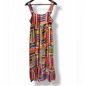 THML Brush Strokes Sundress | Multicolor Abstract Tiered Midi | Size M